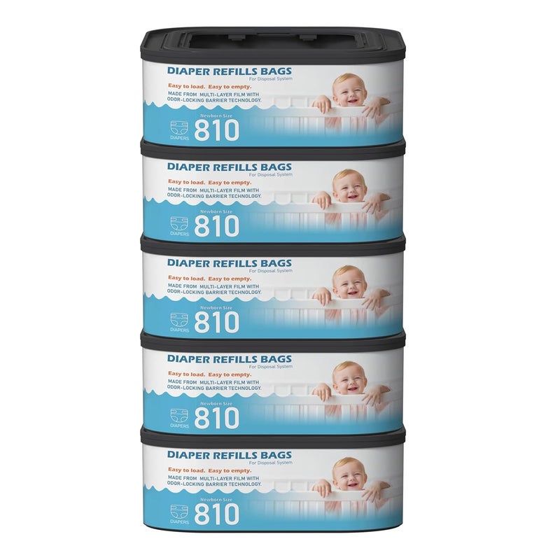 Fununcat Jumbo Square Refills Disposal Bags Refill Compatible with Diaper Genie Classic, Compact and Select Pails, Hold Up to 810 Newborn-Sized Diapers Per Refill, Baby Powder Scent, 5 Packs - Image 1